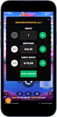 Vælg indsats i Sugar Rush slot