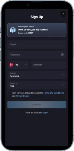 Registreringsformular på Sugar Rush casino
